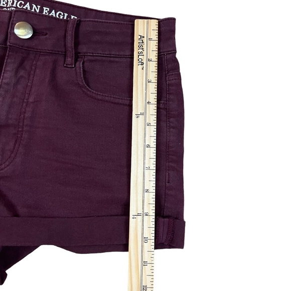American Eagle Outfitters 8 High Rise Shortie Super Stretch Rolled Hem Burgundy - Picture 6 of 9